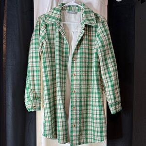 Stylish Green and Cream Plaid Trench Coat